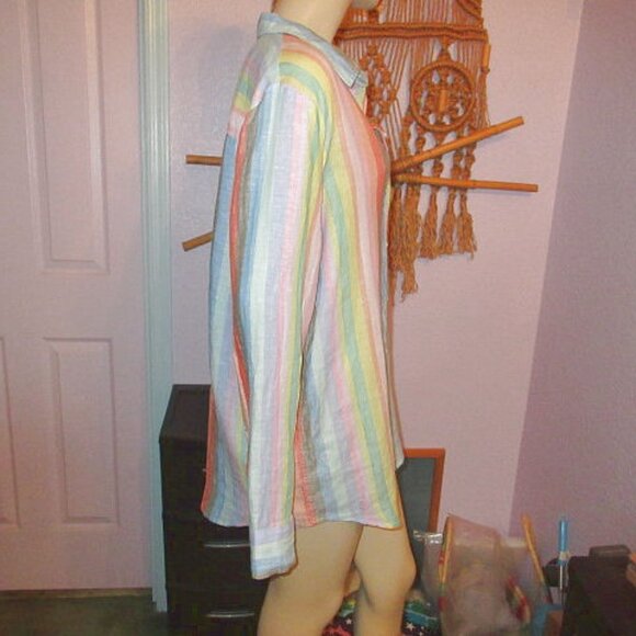 Gap Rainbow Stripe Linen Boyfriend Shirt Size L Button Up Long Sleeves Oversized - Picture 6 of 11